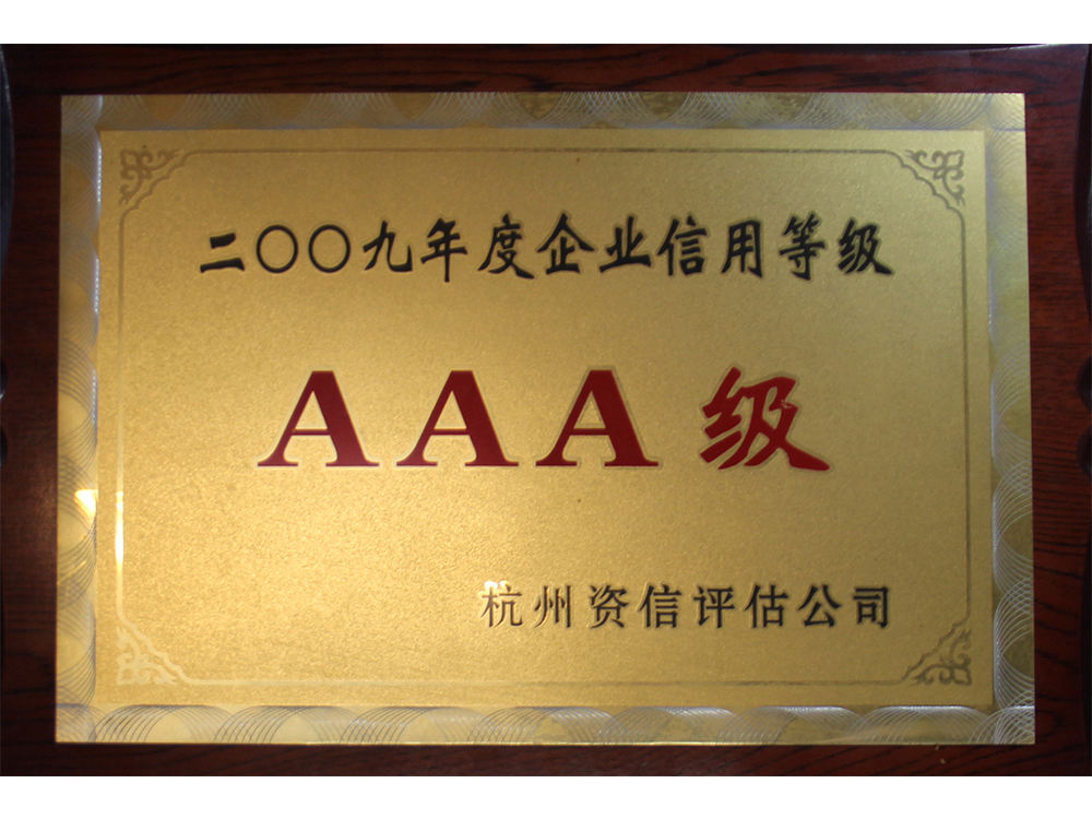 2009年度企业信用等级 AAA级